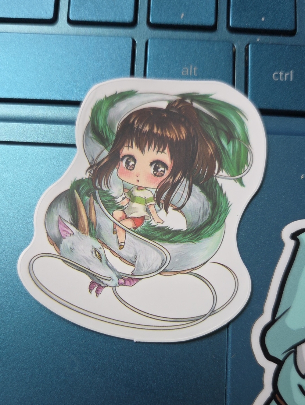 Cute Anime Girl & Fox Vinyl Sticker - Green Accents